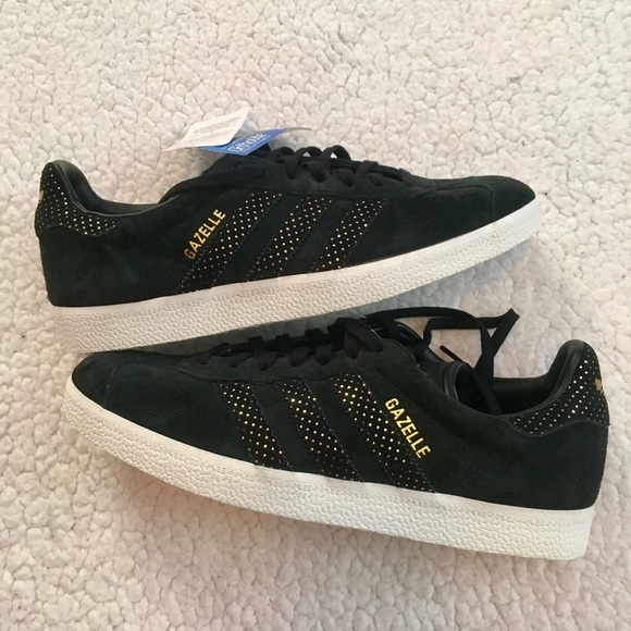adidas Shoes - Adidas Gazelle black suede with gold size 9 New!